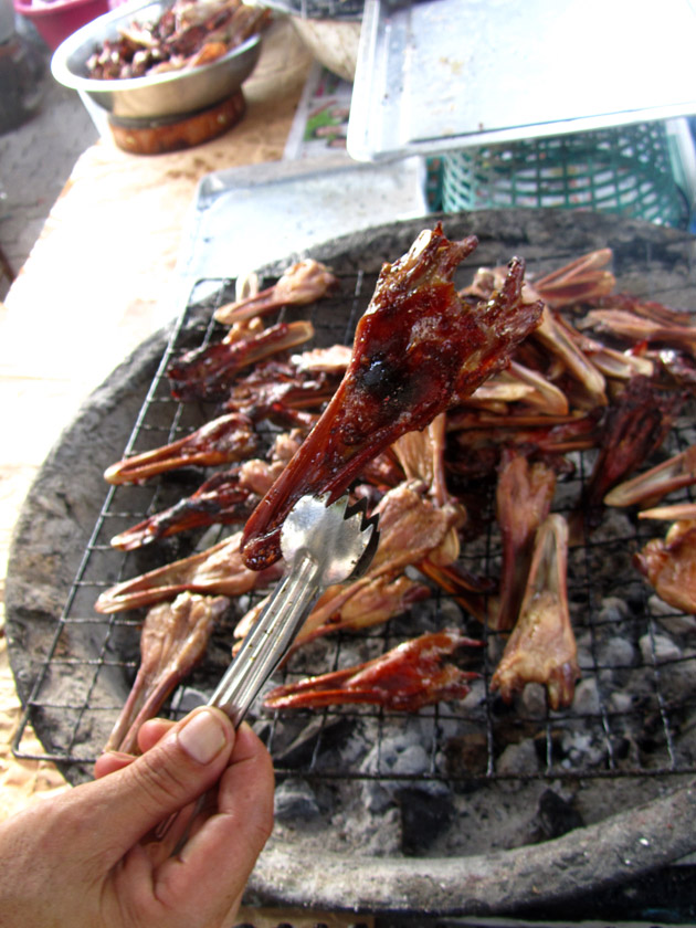 Grilling the Duck Beaks