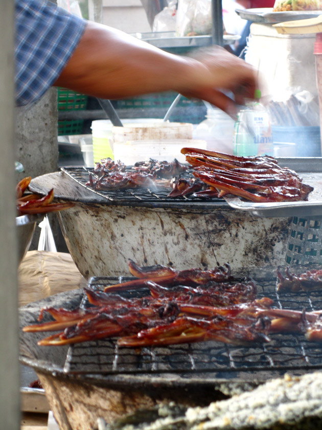 Grilling the Duck Beaks